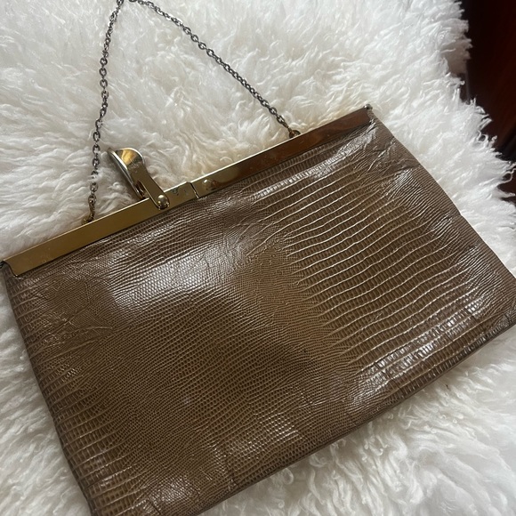 Vintage leather Etra genuine beige leather Evening Clutch with Chain Handle - Picture 3 of 11